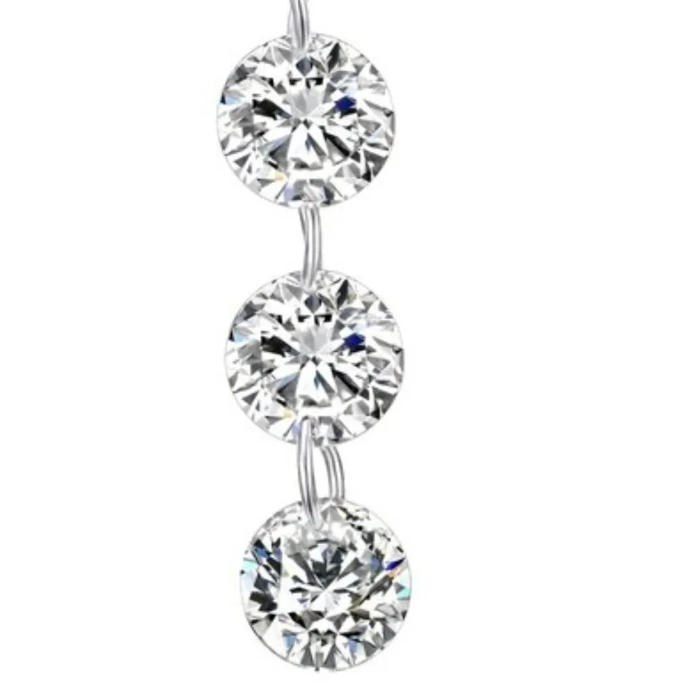 Necklace - Swarovski Crystal  - Triple Stones Drop Pendant, Rhodium Overlay, 18" - Picture 5 of 13